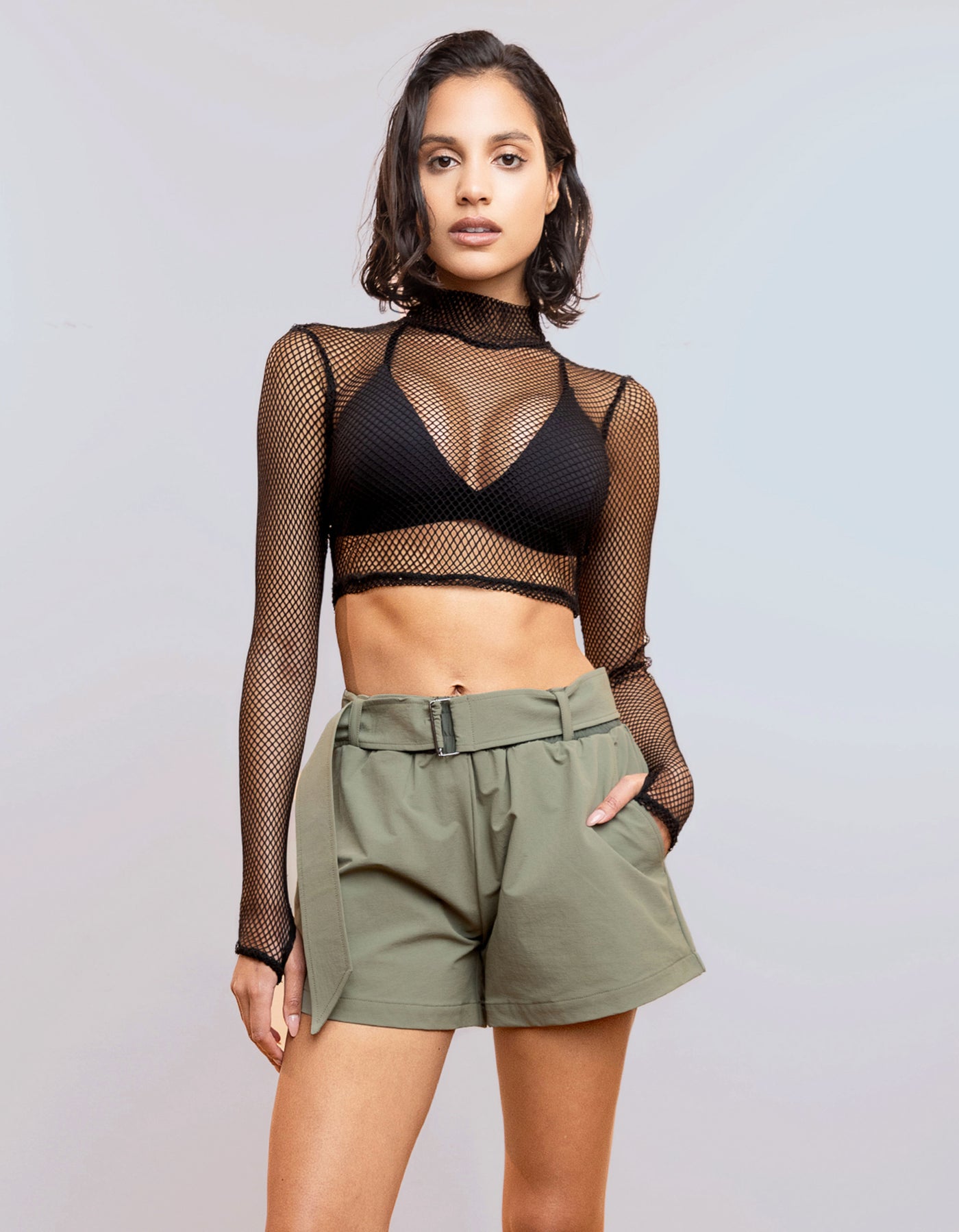 L/S Mock Neck Top [Black Mesh]