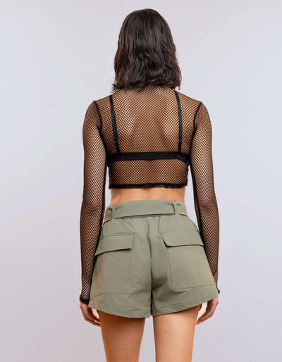 L/S Mock Neck Top [Black Mesh]