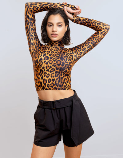 L/S Mock Neck Top [Cheetah]