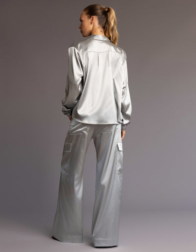 SATIN SHIRT  [SILVER ]