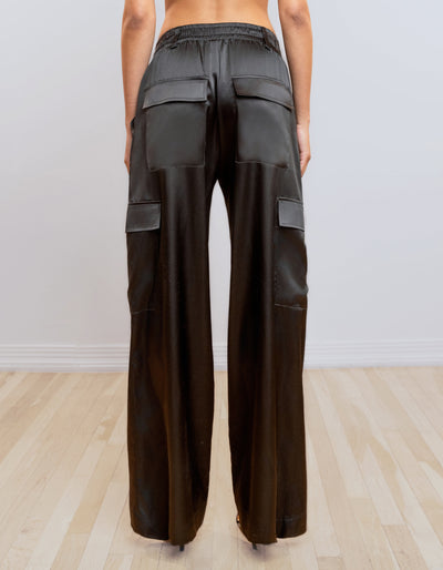 Satin Cargo Pants [Black]