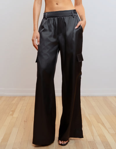 Satin Cargo Pants [Black]