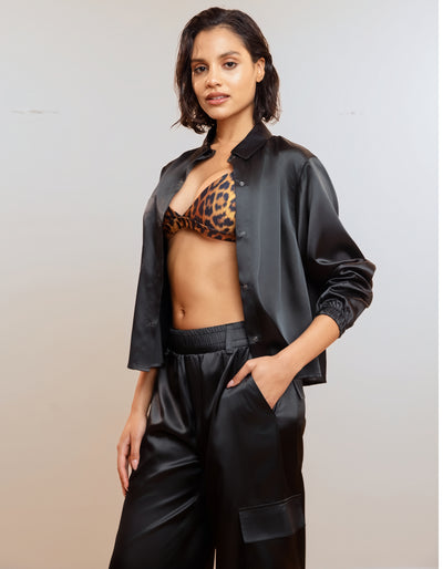 Satin Cargo Pants [Black]