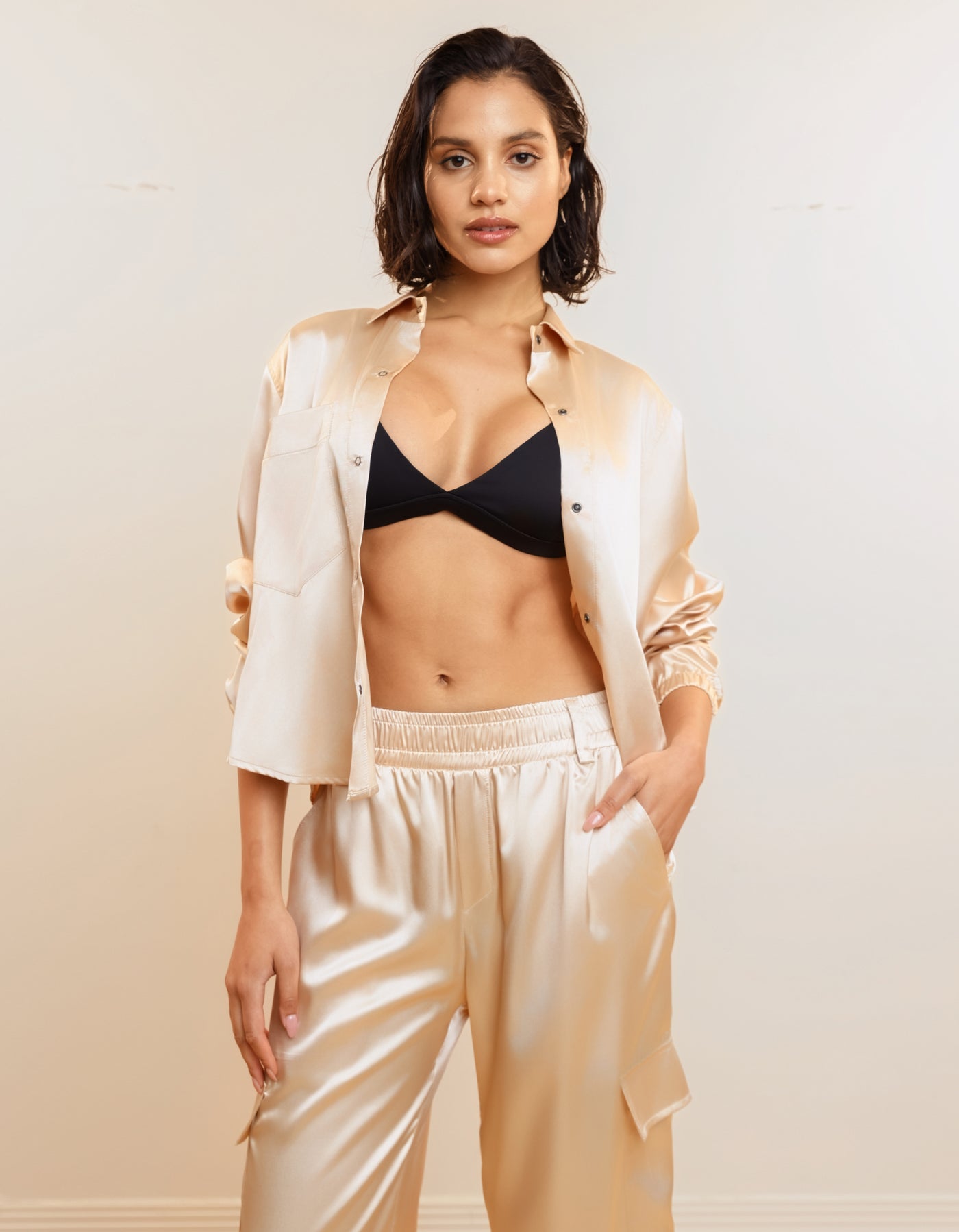 Satin Cargo Pants [Champagne]