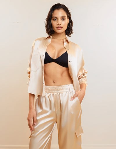 Satin Cargo Pants [Champagne]