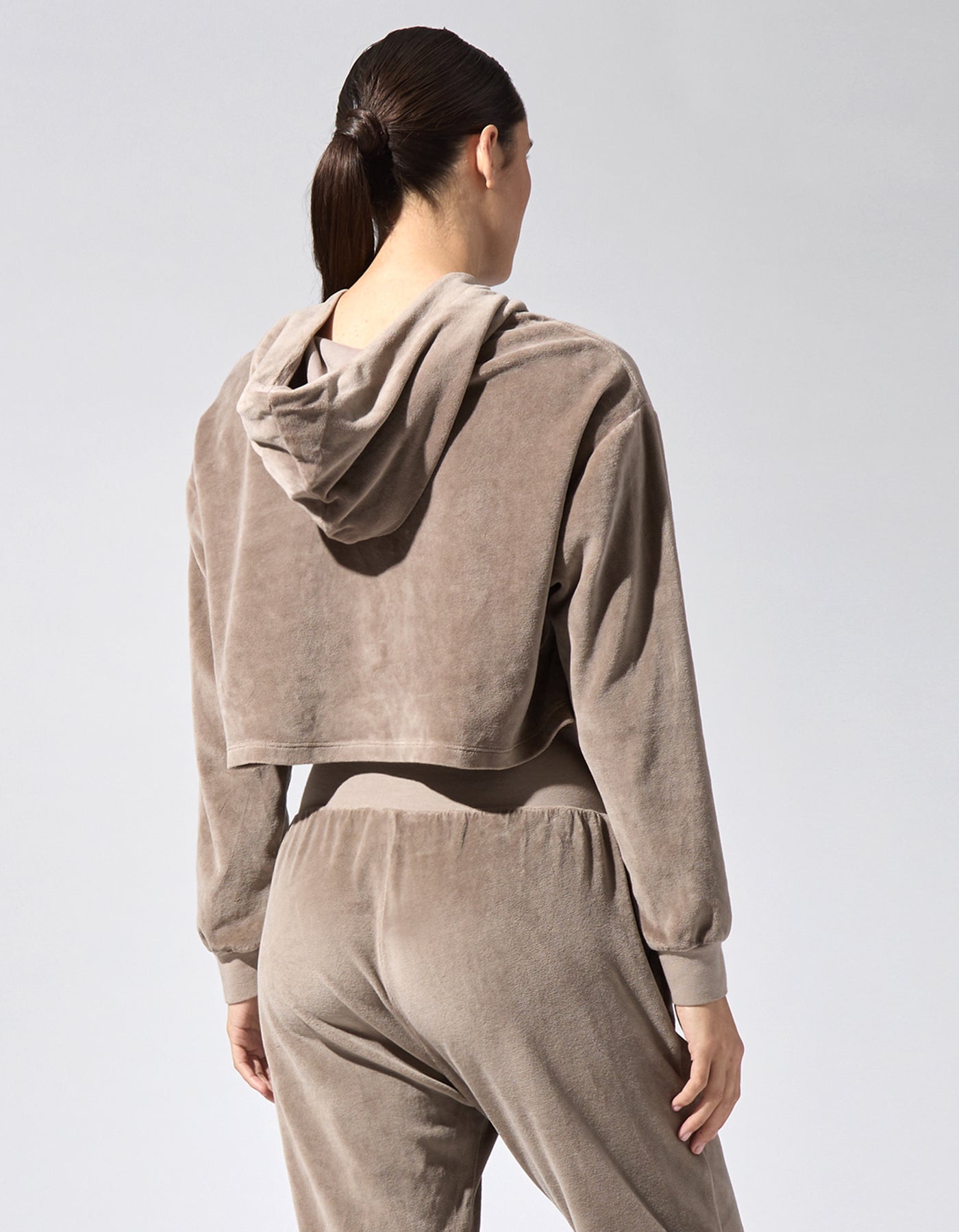 Velour Cropped Hoodie [Khaki]